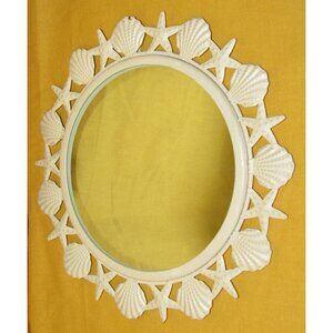 Vintage Beachcombers Seashells Metal Round Wall Mirror